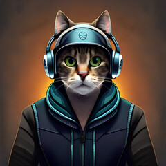 Cat with headphones. Vector illustration of a cat with headphones. Vector illustration.