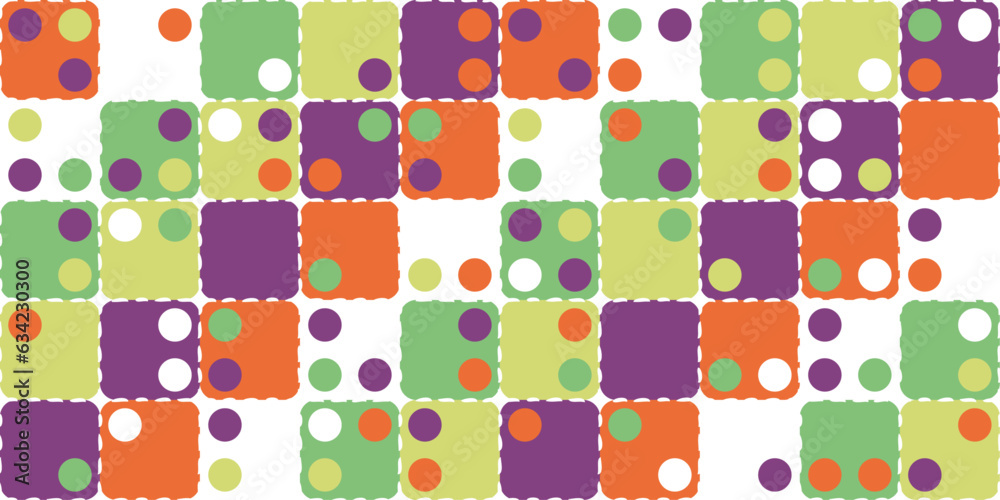 Poster multicolored square tiles with a dotted edge, dots inside. pattern for textile, pillow, cloth, backg