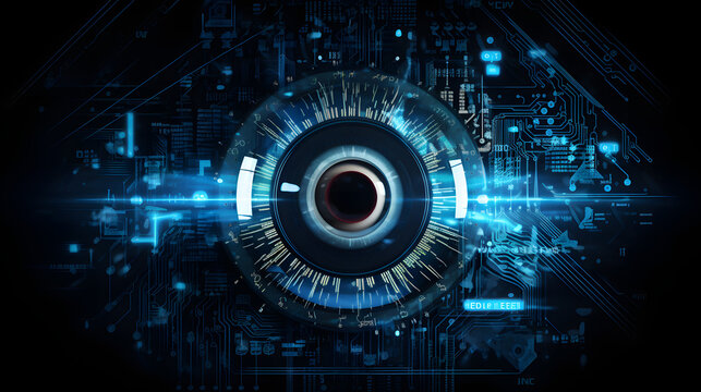 the thought-provoking realm of modern surveillance and digital security with a striking concept image that unveils the Big Brother electronic eye a symbol of global surveillance and network protection