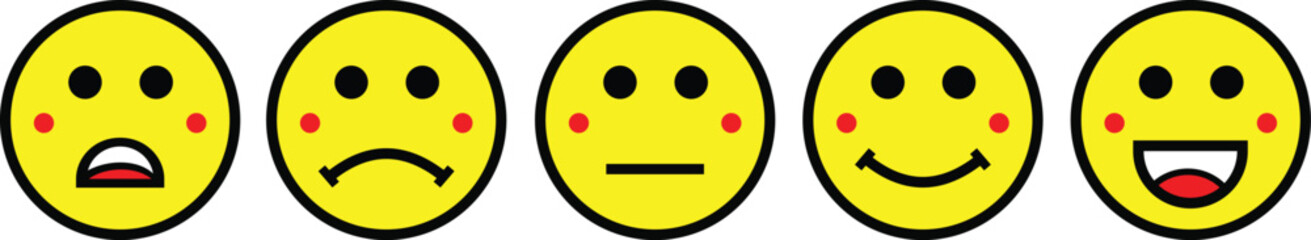 Emoticons set. Emoji faces collection. Emojis flat style. Happy and sad emoji. Line smiley face - stock vector.