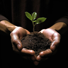a photo of someone's hand holding a tree seedling