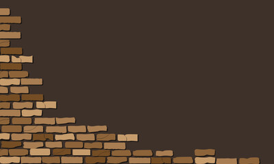 Brick wall crack brown surface for copy space vector background. brown tone brick wall on black backdrop