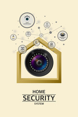 Home security system and Internet protocol camera inside the buildings, Surveillance system infographic, CCTV protected to crime and theft or invasion, Smart home technology connected to smart device.