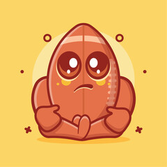 kawaii rugby ball character mascot with sad expression isolated cartoon in flat style design