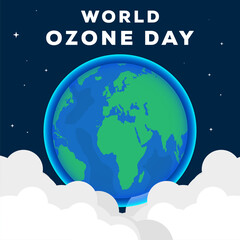 Fototapeta premium vector design world ozone day with earth, stars, and clouds