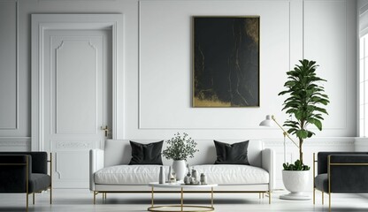 Fototapeta na wymiar living room with sofa and coffee tablewhite painting o Generative Ai