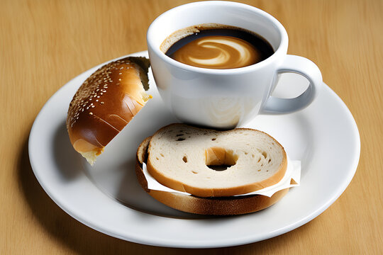 cup of coffee with bagle sandwich. Genrative AI 