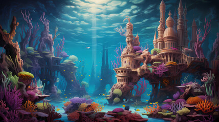 underwater vibrant coral formations resemble the intricate architecture