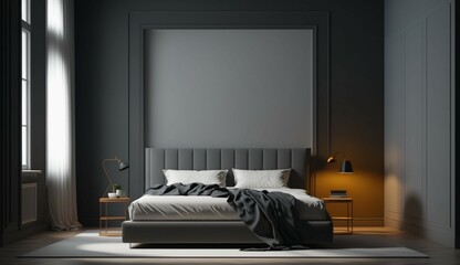 Realistic modern bed room with one big blank empty wall Generative Ai