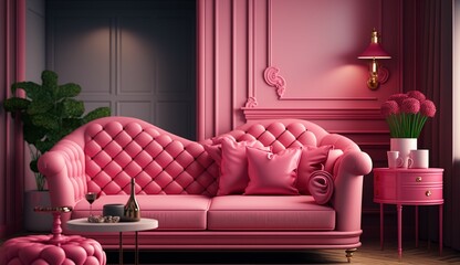 Valentine interior room have pink sofa and home decor Generative Ai