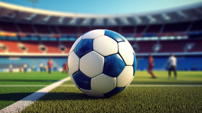 An iconic soccer ball is placed on the field.