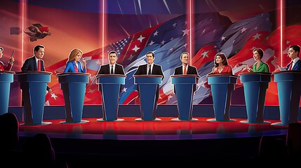 Presidential election in United States of America. Candidates for US president at a debate on stage