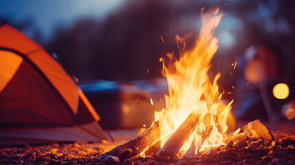 A crackling bonfire lights up the tourist camp nestled in the mountains.