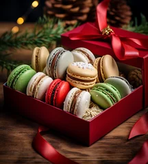 Crédence de cuisine en verre imprimé Macarons Colorful macaroon beautifully arranged in a box, ready to be given as a Christmas gift