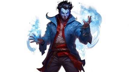 Blue Tiefling blue skin and blue horns black hair and.Generative AI