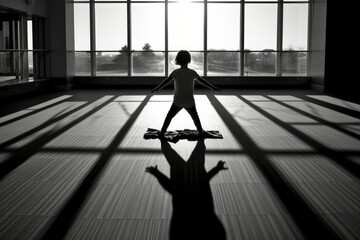 silhouette of yoga kid