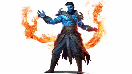 Fototapeta premium Blue Tiefling blue skin and blue horns black hair and.Generative AI