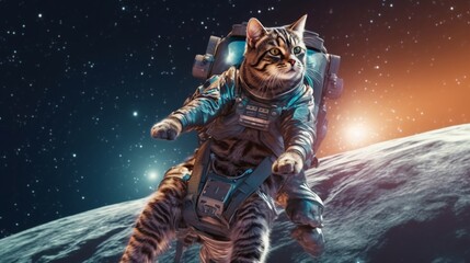 cat riding a horse in space.Generative AI