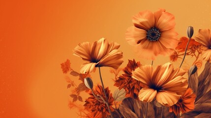 clipart vintage flower on orenge background spaced out.Generative AI