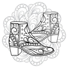 High heel boots antistress coloring page. Vector fashion illustration.
