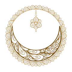 Golden cresent moon vector illustration. Ethnic style vector graphic.
