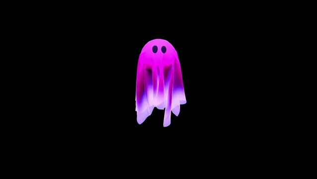 cute pink ghost on black background with alpha channel at halloween. Spooky ghost. Halloween day October. Animated halloween character. Greeting card. Trick or treat. Jack o lantern. 3d render