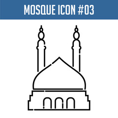 Mosque icon in black outline. Islamic design element.