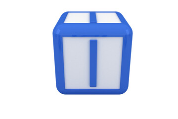 Digital png illustration of letter i text on blue and white cube on transparent background