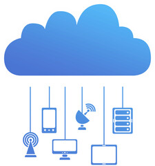 Digital png illustration of communication devices networked to blue cloud on transparent background