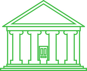 Fototapeta premium Digital png illustration of green building with pediment and columns on transparent background