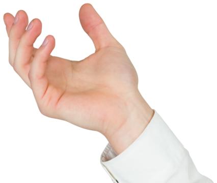 Digital png photo of outstretched caucasian male hand on transparent background