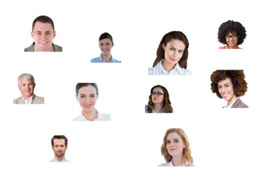 Digital png illustration of network of diverse business people on transparent background