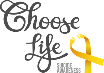 Digital png of choose life, suicide awareness text with yellow ribbon on transparent background