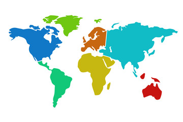 Digital png illustration of colourful world map on transparent background