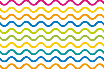 Pink, white, orange, green, and blue wavy lines seamless pattern. Retro wave line stripes background vector illustration.