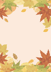 秋　フレーム　もみじ　紅葉　水彩　風景　背景　コピースペース　イラスト素材　縦