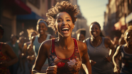 Obraz premium Woman running marathon. Generative Ai