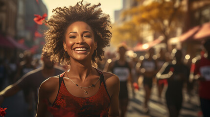 Obraz na płótnie Canvas Woman running marathon. Generative Ai