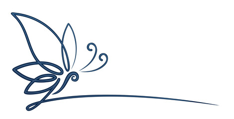 The symbol of a stylized blue butterfly.

