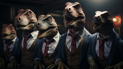 Group of dinosaur in a business suit. Generative Ai