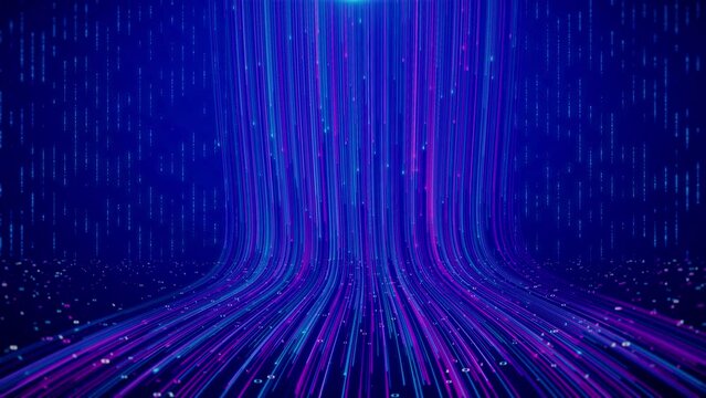 Digital Cyberspace with Particles and Digital Data Network Connections. cyber technology big data digital line wave business concept, blue tech line light, ceremony party performance background video.