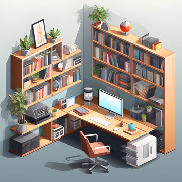 Modern office room isometric.Generative AI.