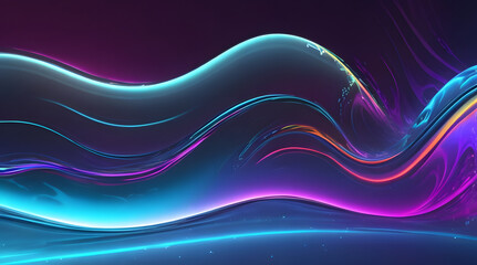 Abstract fluid iridescent holographic neon curved wave in motion colorful background 3d render. Gradient design element for posters, banners, wallpapers, backgrounds, and covers. Generative AI 