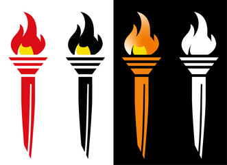 vector illustration of sports torches isolated on white and black background