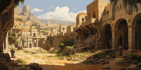 Fototapeta premium illustration of fantasy art of medieval jerusalem, generative AI