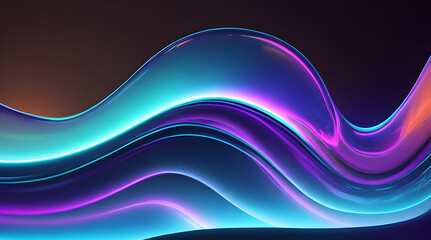 Abstract fluid iridescent holographic neon curved wave in motion colorful background 3d render. Gradient design element for posters, banners, wallpapers, backgrounds, and covers. Generative AI 