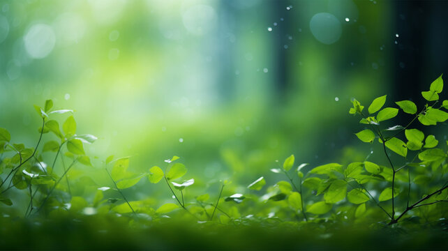 緑の浮葉の背景画像　Generative AI　「Green Floating Leaves background」