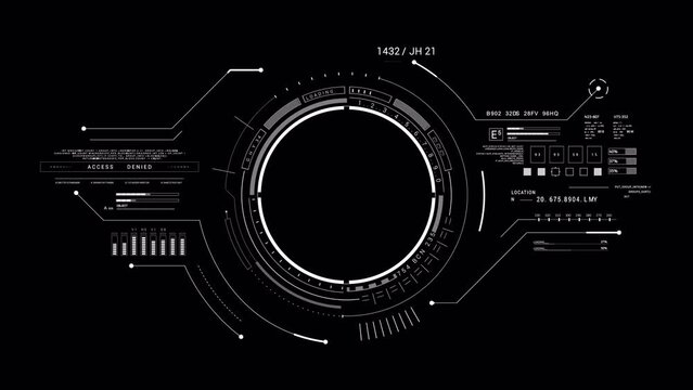 PNG Alpha. looping digital technological HUD UI template. Robotics concept. Sci Fi futuristic animation. AI