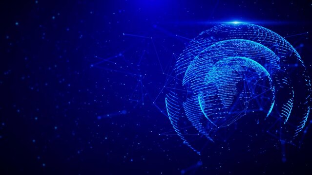 Global encrypted cybersecurity network data cyber security cloud computing IOT AI technology. Data science, particles, digital world, virtual reality, cyberspace, metaverse. cyber space, Ai 4K 3D