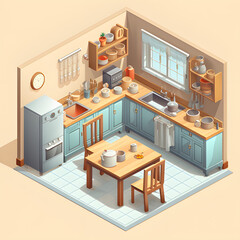 Kitchen room isometric.Generative AI.